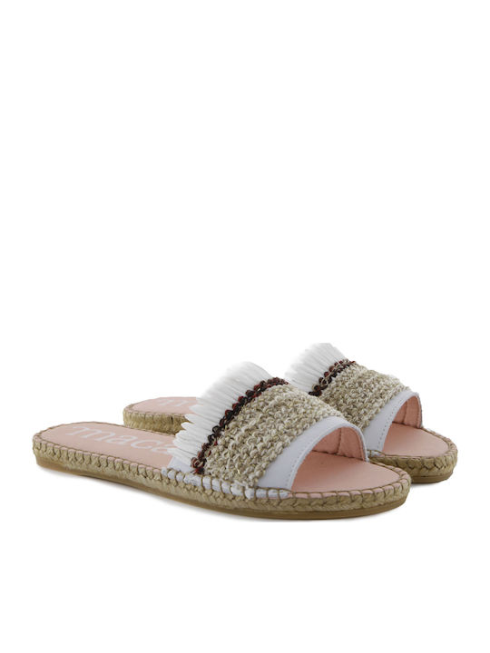 Leather Women's Flat Sandals in White Color