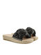 Leather Women's Flat Sandals in Black Color