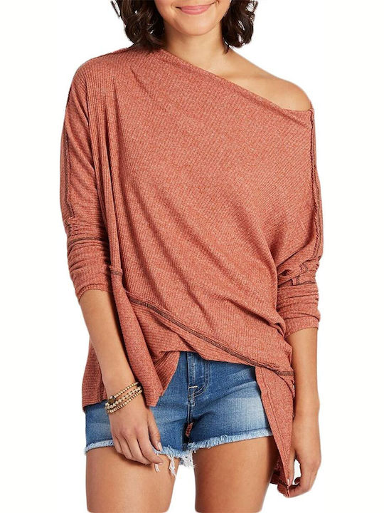 Free People Γυναικεία Μπλούζα Off-Shoulder Μακρυμάνικη κεραμιδί