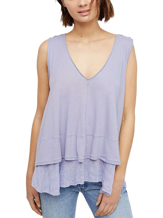 Free People Women's Blouse Cotton Sleeveless with V Neck Lila