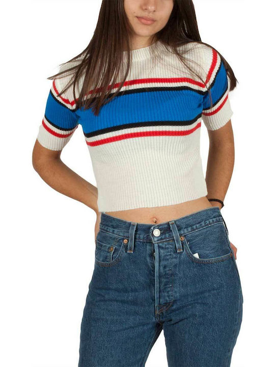 Daisy Street Women's Crop Sweater Striped White