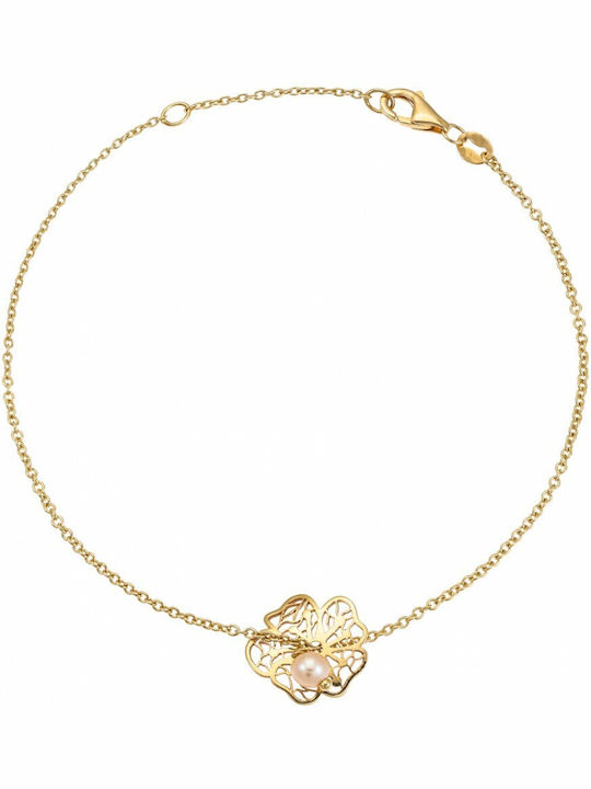 Kritsimis Γυναικείο Βραχιόλι Λουλούδι από Χρυσό 14K με Πέρλες