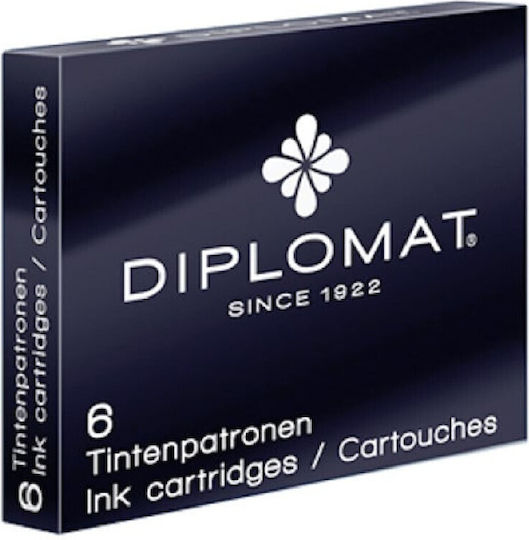 Diplomat 6 Ανταλλακτικά Μελάνια για Πένα Μαύρα