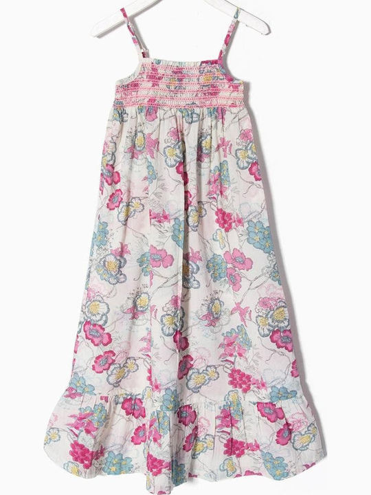 Dress Long Cambric Flowers Детска Рокля Без ръкави Обикновени Бял