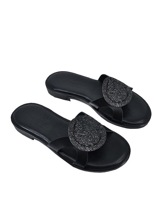 Leder Flache Sandalen für Damen in Schwarz Farbe