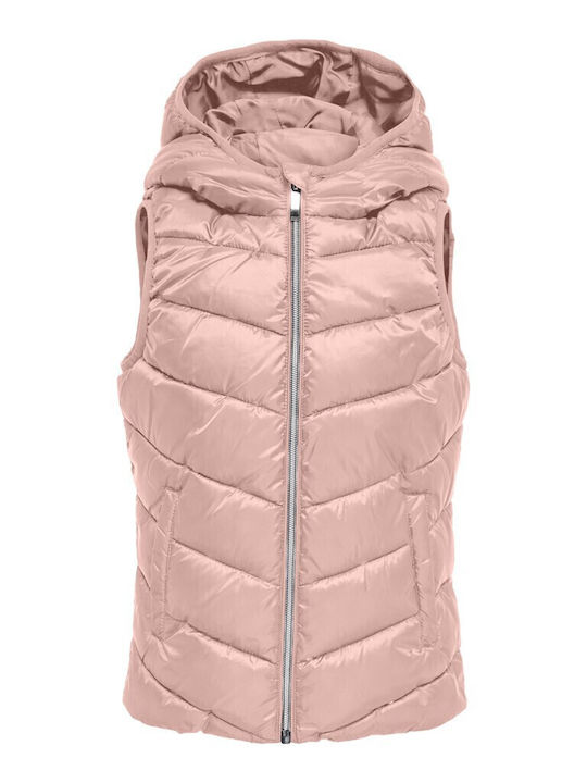 Kids' Quilted Jacket Sleeveless Short with Hood Pink