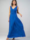 Summer Maxi Dress for Wedding / Baptism Open Back Blue