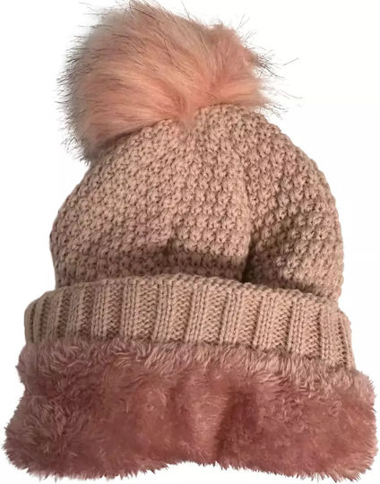 Pom Pom Beanie Γυναικείος Σκούφος Πλεκτός σε Ροζ χρώμα