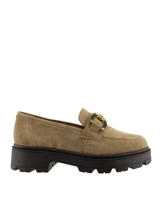 Leather Women's Moccasins in Beige Color