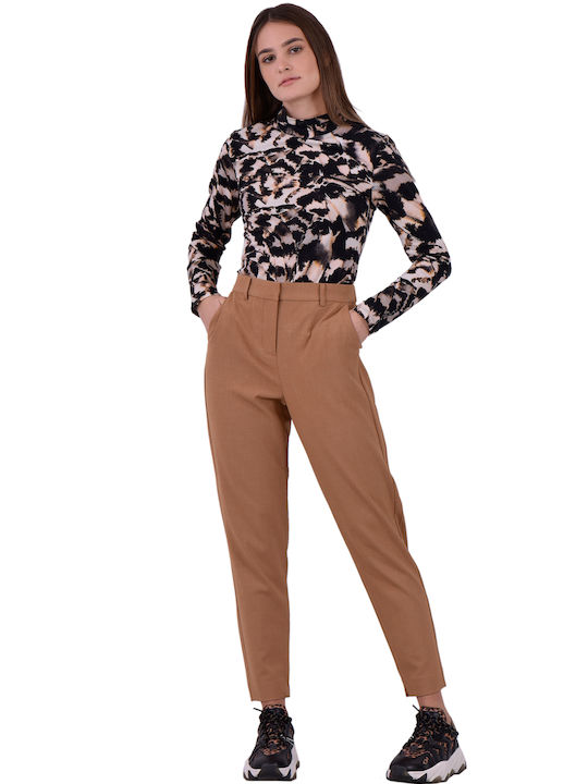 Byoung Women's High-waisted Fabric Capri Trousers Brown