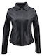 Women's Short Biker Leather Jacket for Winter Black