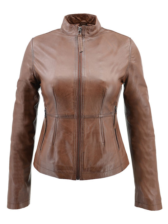 Δερμάτινο Γυναικείο Biker Jacket Ταμπά