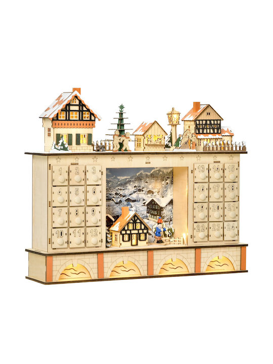 HomCom Christmas Illuminated Decorative Wooden Village Brown with Battery 44x37x10cm.