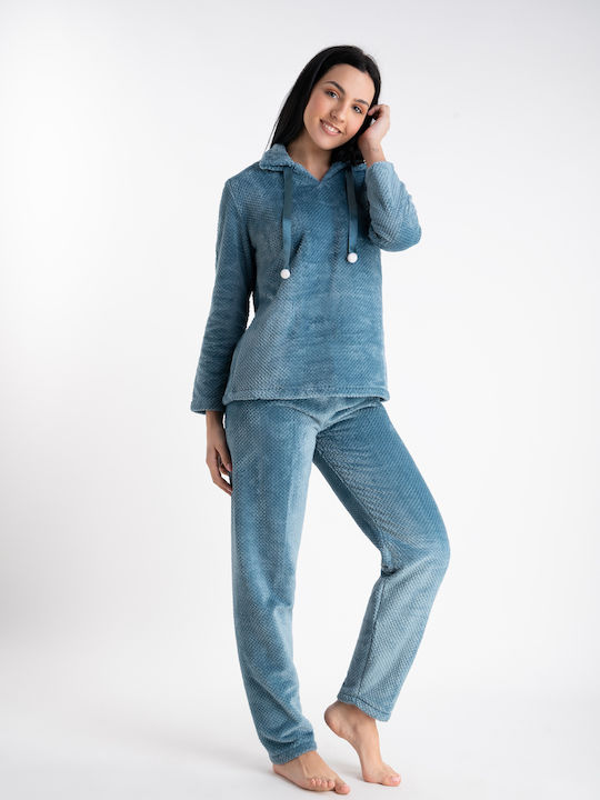 Relax Lingerie De iarnă Set Pijamale pentru Femei Fleece Albastru