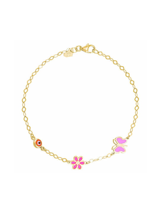 Ioannis Κόσμημα Kids Gold Plated Silver Chain Bracelet with Butterfly for Girl