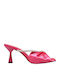Satin Mules mit Chunky Hoch Absatz in Fuchsie Farbe