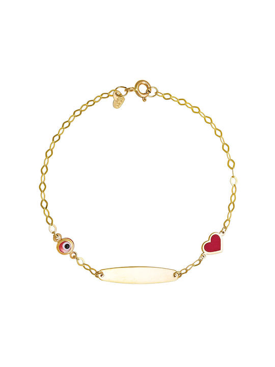 Ioannis Κόσμημα Kids Gold ID Bracelet 14K with Heart for Girl