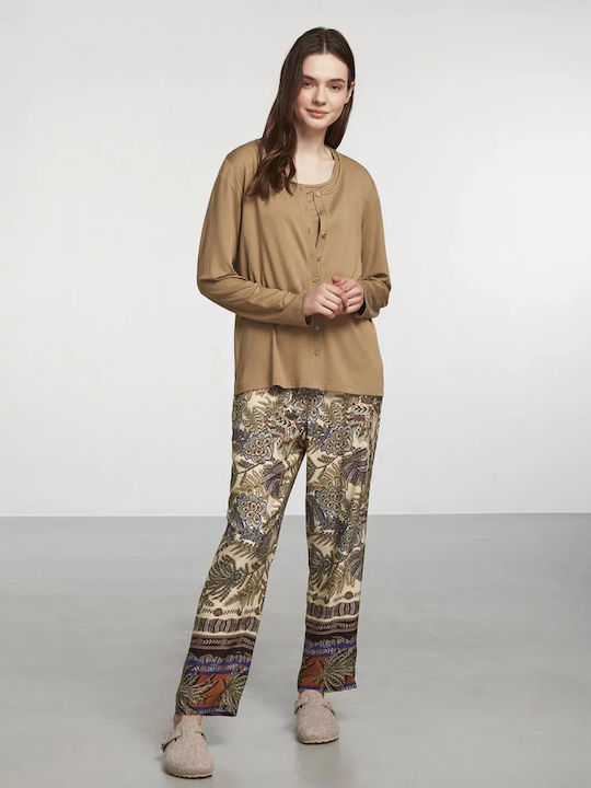 Penye Mood Sommer Damen Pyjama-Set Braun