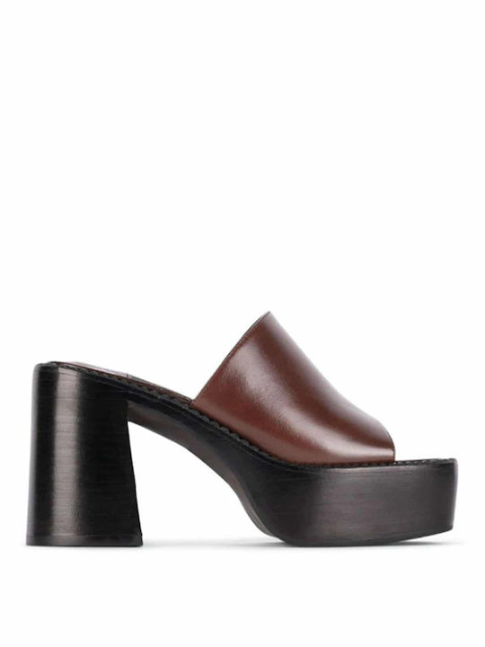 Jeffrey Campbell Chunky Heel Leather Mules Brown