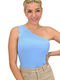 Potre Damen Sommer Bluse mit einem Schulter Hellblau