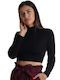 Chica Damen Bluse Langärmelig Rollkragenpullover Schwarz