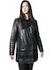 Women's Long Lifestyle Artificial Leather Jacket for Winter Black