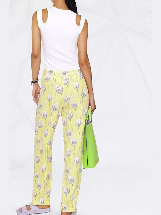 Kenzo Women's Fabric Trousers with Elastic in Loose Fit Floral Yellow