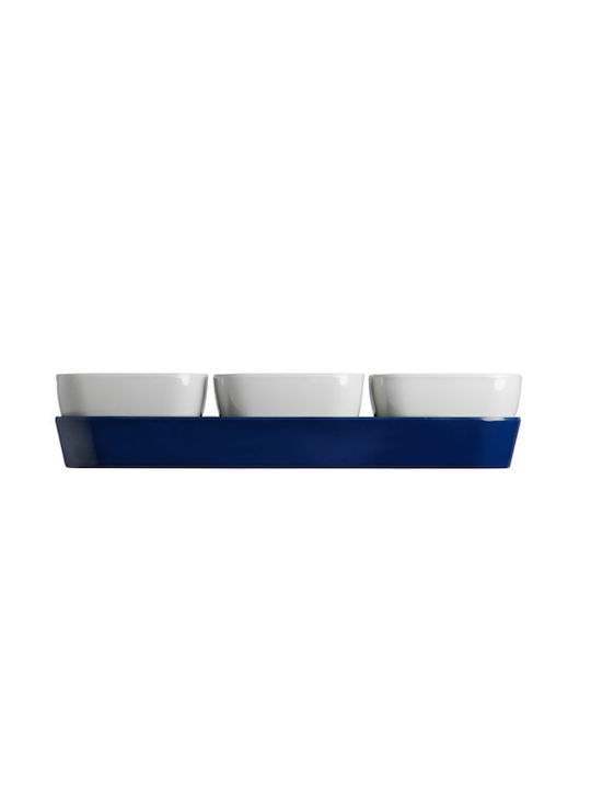 Marine Business Plastic Dessert Divided Serving Tray with 3 Slots Blue 4pcs