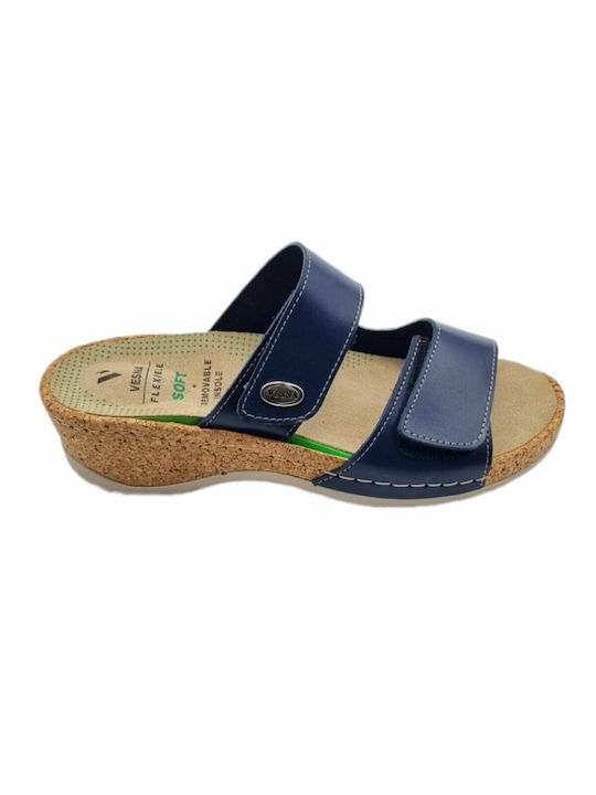 Vesna Leather Women's Flat Sandals Anatomic in Navy Blue Color