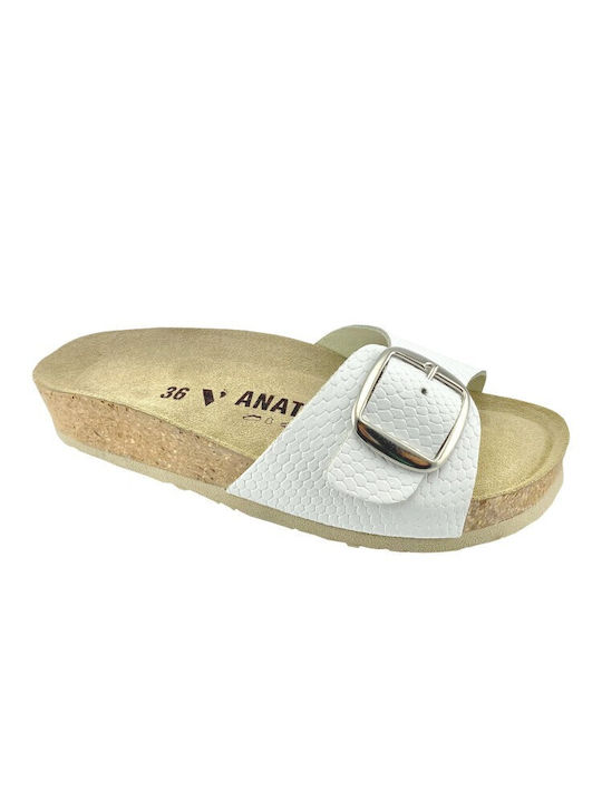 Vesna Leather Women's Flat Sandals Anatomic in White Color