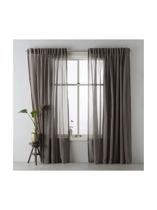 Saray Home Κουρτίνα με Τρέσα Shiny Mid Καφέ 300x280εκ.