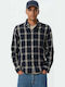 Long-sleeved Flannel Shirt Checked Navy Blue