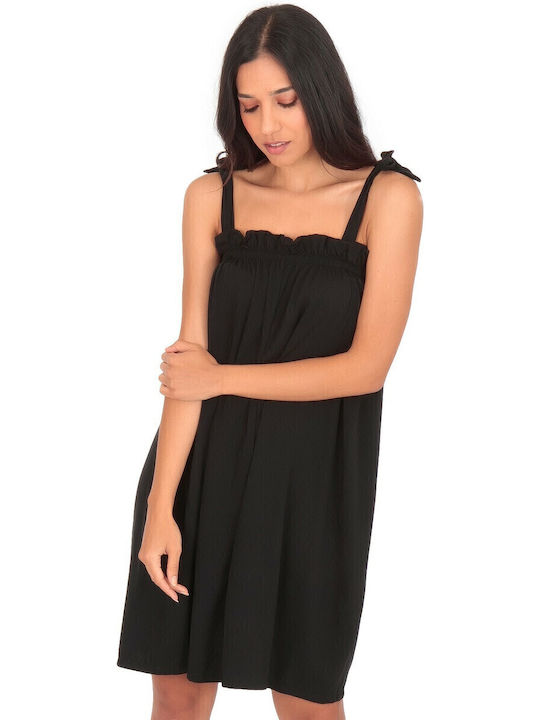 Sommer Midi Damenkleid mit Rüschen Schwarz