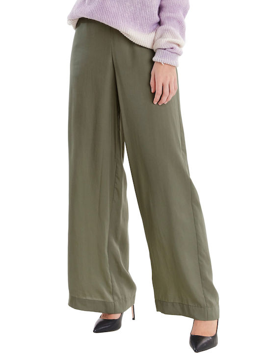 Byoung Women's High-waisted Fabric Trousers Khaki