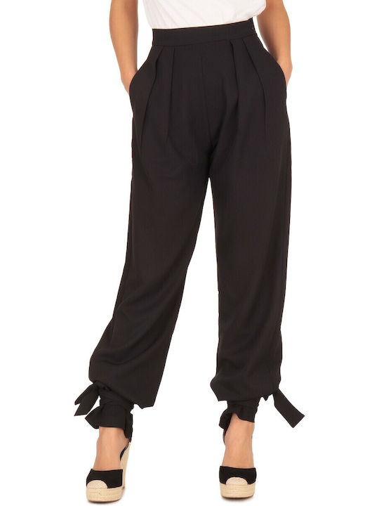 Silia D Damen Hoch tailliert Stoff Hose Schwarz