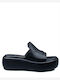 Δερμάτινα Γυναικεία Σανδάλια Flatforms Μαύρα