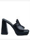 Leather Mules with Chunky High Heel in Black Color