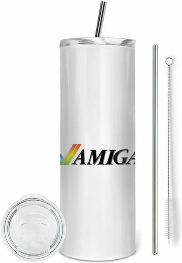 Koupakoupa Glass Thermos Stainless Steel BPA Free 600ml White with Mouthpiece and Straw