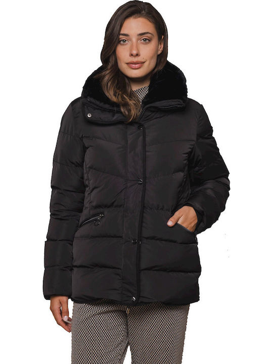 Women's Short Puffer Jacket for Winter Black