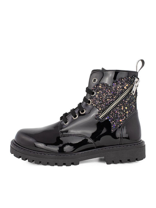 Kids Boots from Patent Leather with Zipper Black