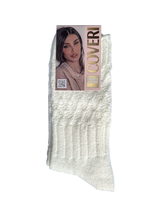 Enrico Coveri Women's Solid Color Socks Ivory.