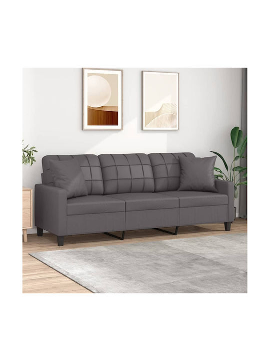 Three-Seater Artificial Leather Sofa Gray 198x77cm