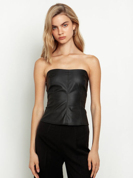 Damen Crop Top Leder ''Black''