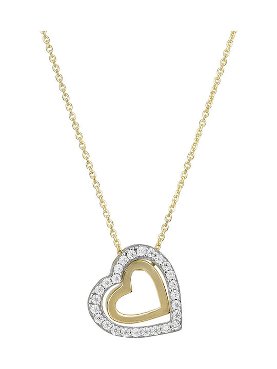 Halskette Doppelter mit Design Herz aus Gold 9 K mit Zirkonia