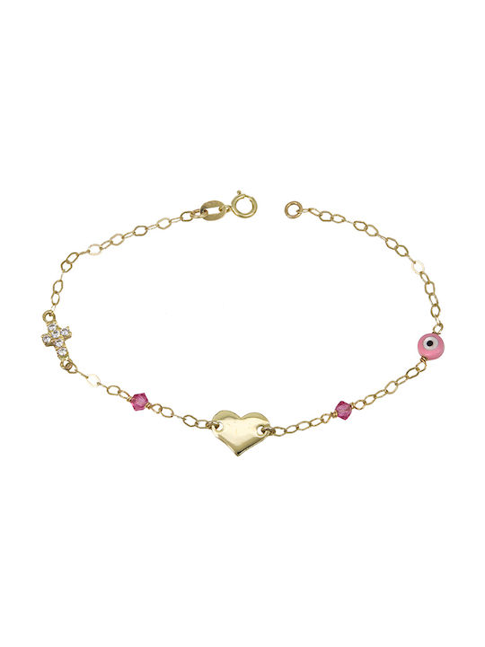 Kids Gold Bracelet 14K with Heart for Girl