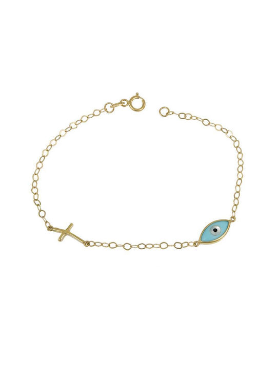 Kids Gold Bracelet 14K with Evil Eye for Girl