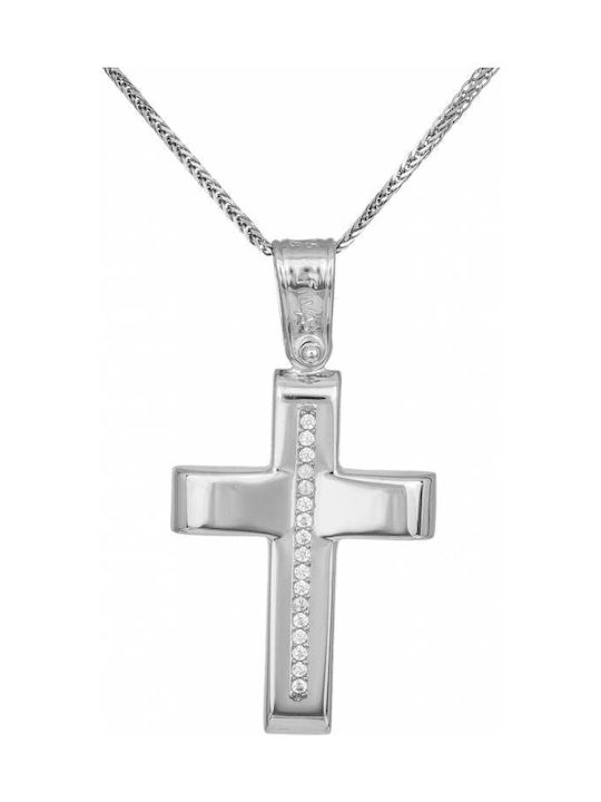 Damen Weißgold Kreuz 9K mit Kette