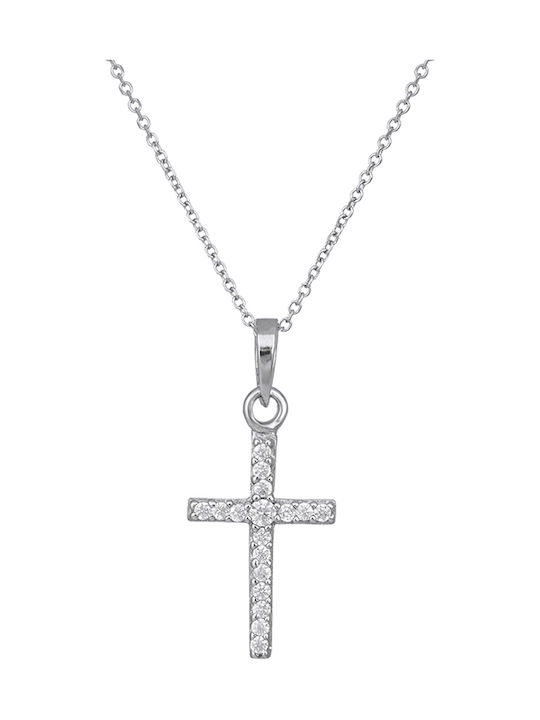 Weißgold Kreuz 14K mit Kette