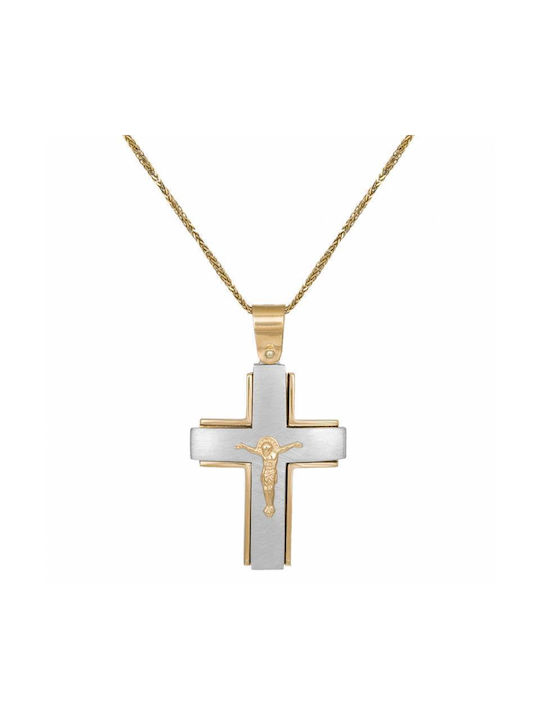 Herren Gold Kreuz 14K mit dem Gekreuzigten mit Kette