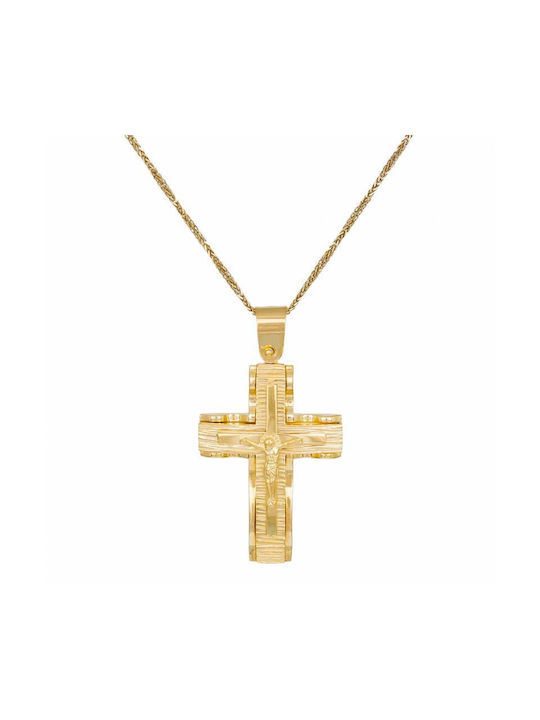 Herren Gold Kreuz 14K mit dem Gekreuzigten mit Kette